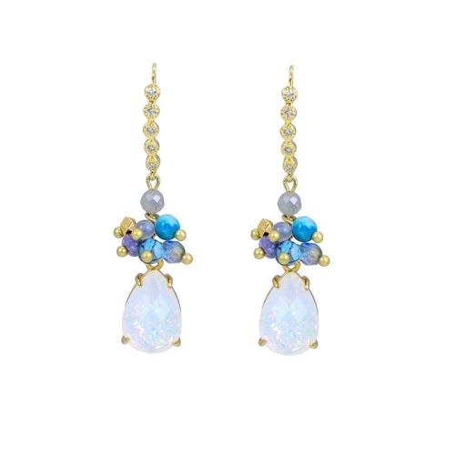 Gemstone Drop Earring, Brass, with Natural Stone & Sea Opal, fashion jewelry & for woman, 63mm 