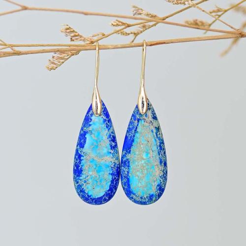 Gemstone Drop Earring, Brass, with Natural Stone, fashion jewelry & for woman 