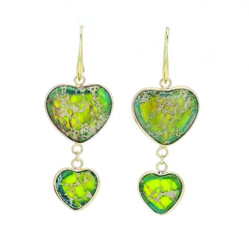 Gemstone Drop Earring, Brass, with Natural Stone, Heart, fashion jewelry & for woman, green, 50mm 