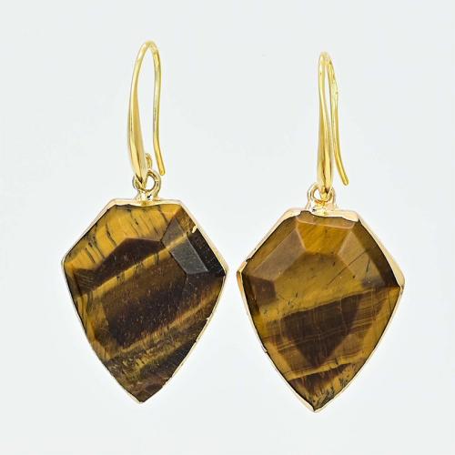 Gemstone Drop Earring, Brass, with Tiger Eye, fashion jewelry & for woman, golden, 52mm 