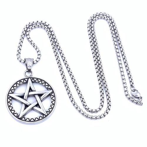 Edelstahl Schmuck Halskette, 304 Edelstahl, Pentagram, unterschiedliche Länge der Wahl & verschiedene Stile für Wahl & für den Menschen, 33mm, verkauft von PC