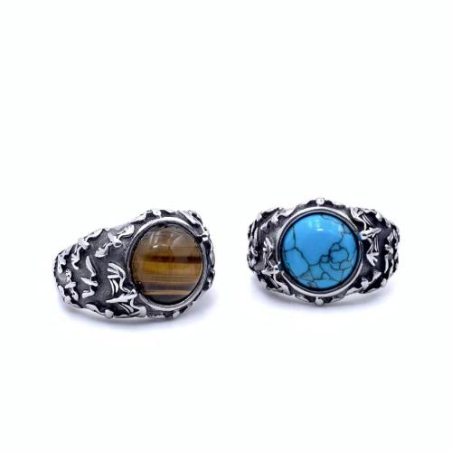 Gemstone Stainless Steel Finger Ring, 304 Stainless Steel, with Gemstone & Unisex 