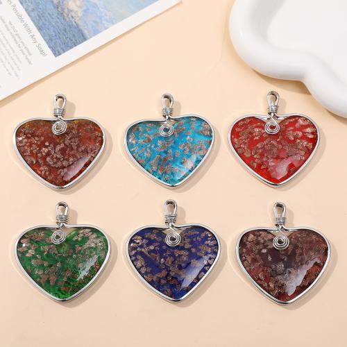 Lampwork Pendants, with Zinc Alloy, Heart, silver color plated, DIY [