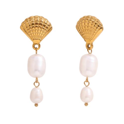 Stainless Steel Drop Earring, 304 Stainless Steel, with Plastic Pearl, gold color plated, fashion jewelry, golden 