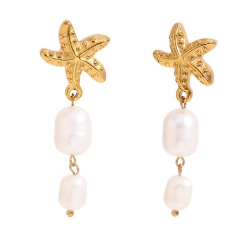 Stainless Steel Drop Earring, 304 Stainless Steel, with Plastic Pearl, gold color plated, fashion jewelry, golden 