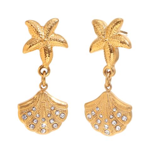 Stainless Steel Drop Earring, 304 Stainless Steel, gold color plated, fashion jewelry & with rhinestone, golden 