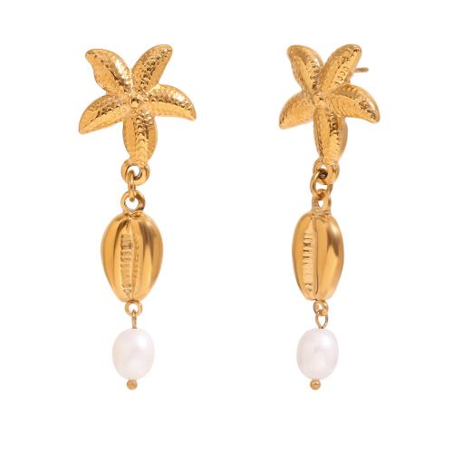 Stainless Steel Drop Earring, 304 Stainless Steel, with Plastic Pearl, gold color plated, fashion jewelry, golden 