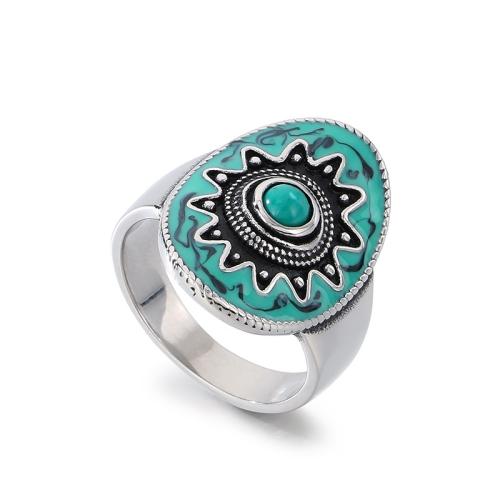 Gemstone Stainless Steel Finger Ring, 304 Stainless Steel, with turquoise, epoxy gel, fashion jewelry & Unisex original color 