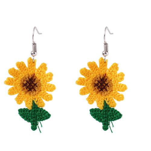 Fluffy Pom Pom Earrings, Cotton Thread, with Zinc Alloy, Flower, handmade, fashion jewelry & for woman 