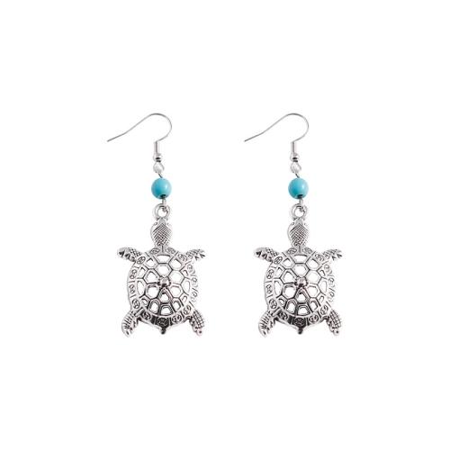 Turquoise Zinc Alloy Earring, with turquoise, Turtle, fashion jewelry & for woman & hollow, original color 