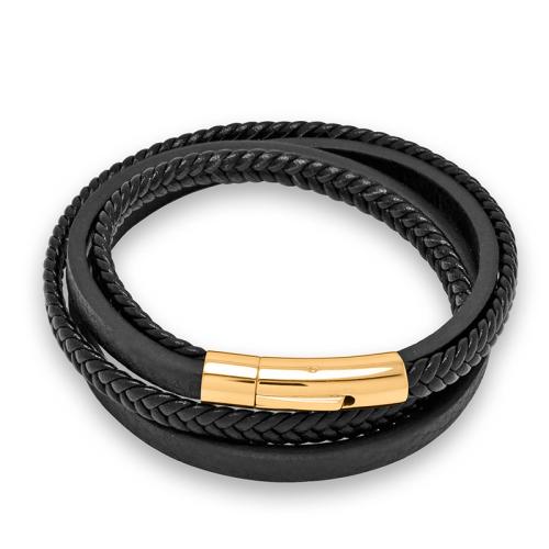 PU Leather Cord Bracelets, 304 Stainless Steel, with PU Leather, handmade, Unisex [