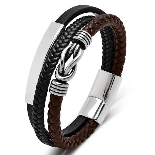 PU Leather Cord Bracelets, 304 Stainless Steel, with PU Leather, handmade, Unisex [