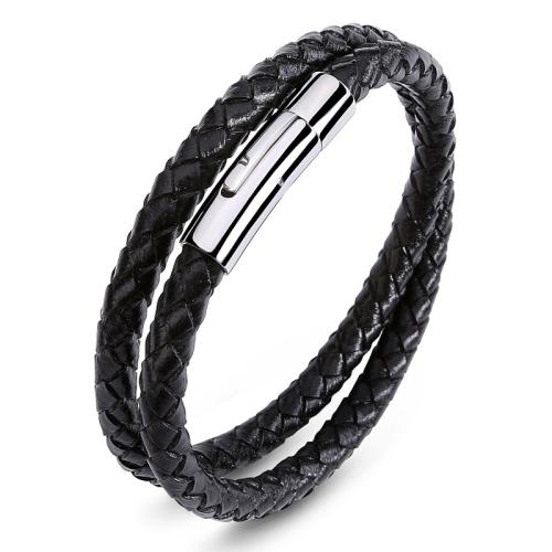 PU Leather Cord Bracelets, 304 Stainless Steel, with PU Leather, handmade, Unisex [