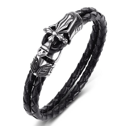 PU Leather Cord Bracelets, 304 Stainless Steel, with PU Leather, handmade, Unisex [