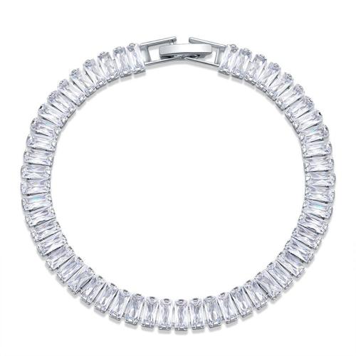 Bracelet cubique en laiton zircon pavent, styles différents pour le choix & pavé de micro zircon & pour femme, couleur platine, Vendu par PC[