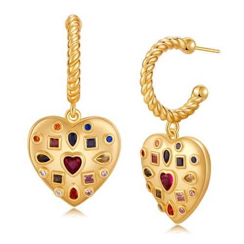 Cubic Zirconia Micro Pave Brass Earring, plated & micro pave cubic zirconia & for woman, golden 