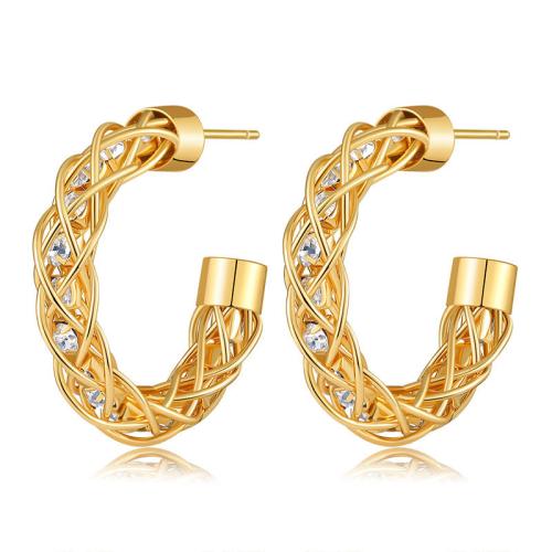 Cubic Zirconia Micro Pave Brass Earring, micro pave cubic zirconia & for woman, golden 