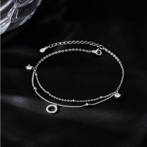 Tobillera de joyería de moda, plata de ley 925, con 4cm extender cadena, micro arcilla de zirconia cúbica & para mujer, color de platina, longitud:aproximado 20 cm, Vendido por UD