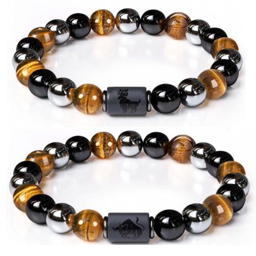 Gemstone Bracelets, Tiger Eye, with Obsidian & Hematite, Unisex  