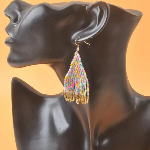 Glass Seed Beads Earring, Zinc Alloy, with Cotton Thread & Seedbead, plated, for woman, mixed colors 