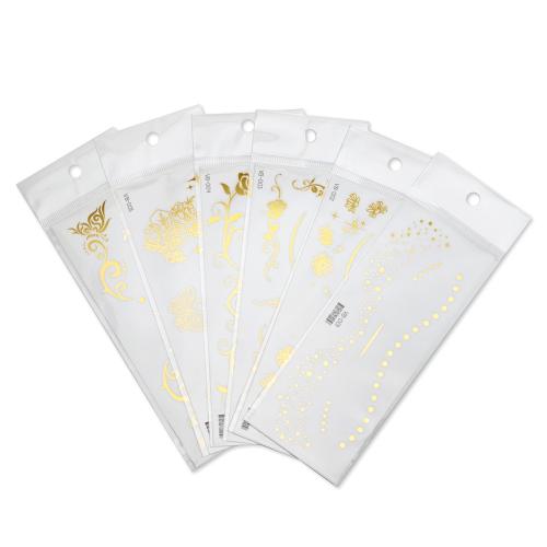 Etiqueta Engomada del Tatuaje, Papel, con PET, chapado en agua trasferente, diferentes patrones para la opción & para mujer & incrustacion de oro, 158x60mm, 6PCs/Set, Vendido por Set[