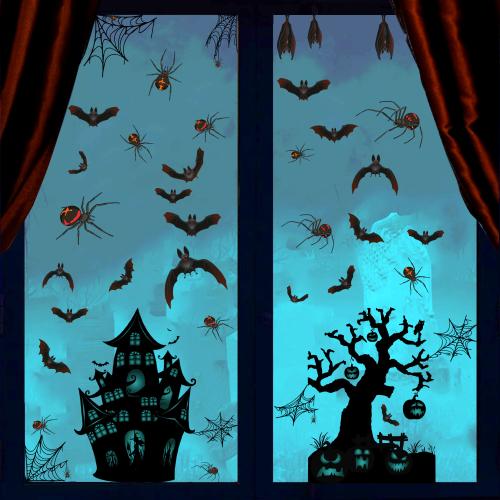 plástico PVC Etiquetas engomadas de la ventana, con Papel, Impresión, Diseño de Halloween & impermeable, 200x300mm, Vendido por Set