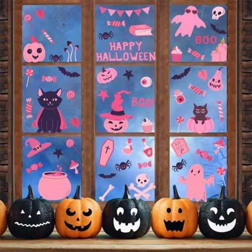 plástico PVC Etiquetas engomadas de la ventana, con Papel, Impresión, Diseño de Halloween & impermeable, Rosado, 200x300mm, Vendido por Set