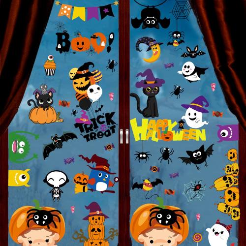 plástico PVC Etiquetas engomadas de la ventana, con Papel, Impresión, Diseño de Halloween & impermeable & cara doble, 200x300mm, Vendido por Set