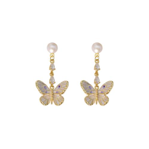 Boucles d'oreilles d'eau douce de Perle , laiton, avec perle d'eau douce cultivée, Plaqué or 18K, bijoux de mode & pavé de micro zircon & pour femme, plus de couleurs à choisir Vendu par paire[