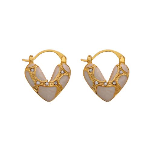 Rhinestone Brass Drop Earring, Heart, 18K gold plated, fashion jewelry & for woman & enamel & with rhinestone 