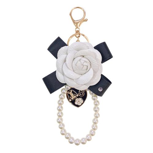 Leather Key Chains, Zinc Alloy, with PU Leather & Plastic Pearl, for woman 190mm 