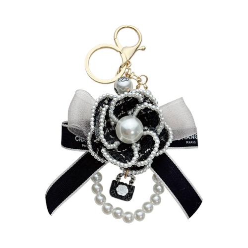 Fabric Key Chain, Zinc Alloy, with Cloth & Plastic Pearl, for woman 165mm 