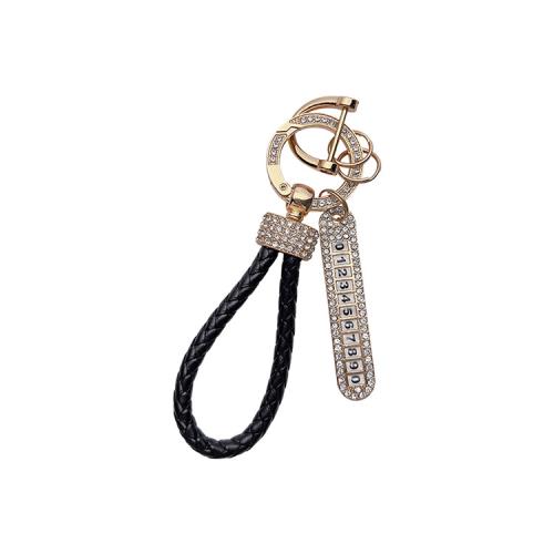 Leather Key Chains, Zinc Alloy, with PU Leather, for woman & with rhinestone 120mm 