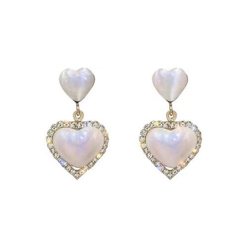 Pendiente de aleación de cinc con perlas plásticas, aleación de zinc, con Perlas plásticas, Corazón, Joyería & para mujer & con diamantes de imitación, dorado, 35x15mm, Vendido por Par