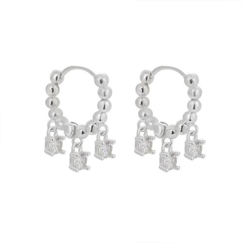 Pendiente de plata cubic zirconia Micro Pave Sterling, Plata de ley 925, Joyería & micro arcilla de zirconia cúbica & para mujer, 13.8x17.6mm, Vendido por Par