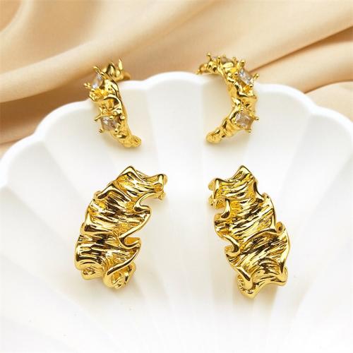 Stainless Steel Stud Earring, 304 Stainless Steel & micro pave cubic zirconia & for woman, golden 