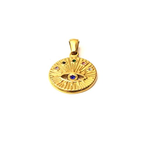 Mode-Evil Eye-Anhänger, 304 Edelstahl, Vakuum-Ionen-Beschichtung, DIY & böser Blick- Muster & mit Strass, goldfarben, 18.5x18.5mm, verkauft von PC[