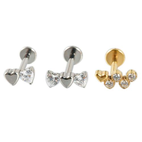 Boucles d'oreilles en acier titane, Placage, bijoux de mode & modèles différents pour le choix & pavé de micro zircon, plus de couleurs à choisir Vendu par sac