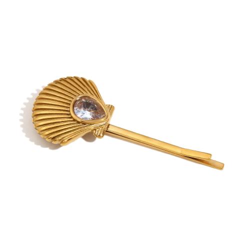 Hair Slide, 304 Stainless Steel, gold color plated, fashion jewelry & micro pave cubic zirconia, golden 