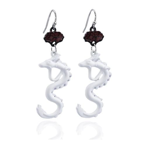 Zinc Alloy Drop Earring, Dragon, painted, fashion jewelry, white 