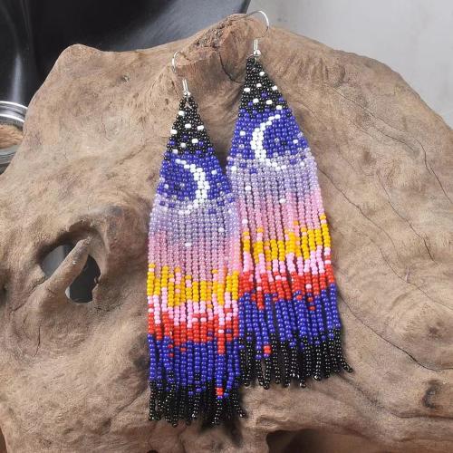 Fashion Fringe Earrings, Zinc Alloy, with Cotton Thread & Seedbead, plated, for woman, mixed colors 