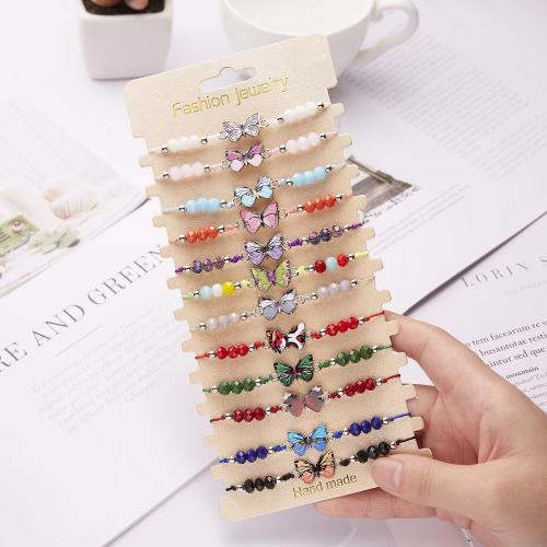 pulseras de aleación zinc con perla de cristal, aleación de zinc, con Polipropileno Nylon & Vidrio, Mariposa, chapado, para mujer, color mixto, longitud:18-26 cm, Vendido por Set[