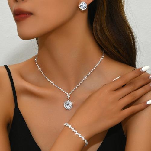 metal Conjunto de joya, chapado, diferentes estilos para la opción & micro arcilla de zirconia cúbica & para mujer & con diamantes de imitación, plateado, Vendido por UD