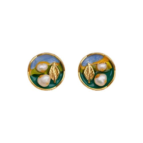 Boucles d'oreilles d'eau douce de Perle , laiton, avec perle d'eau douce cultivée, Plaqué or 18K, bijoux de mode & pour femme & émail, plus de couleurs à choisir, 18mm, Vendu par paire[