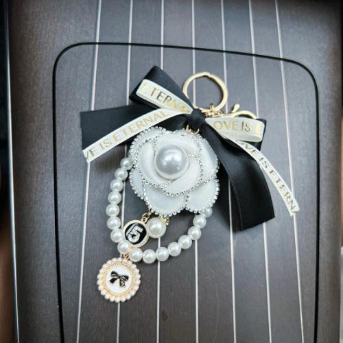 Fabric Key Chain, Zinc Alloy, with Polyester & Plastic Pearl, multifunctional & for woman 190mm 