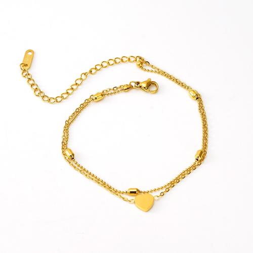 Stainless Steel Anklets Jewelry, 304 Stainless Steel, with 8.5cm extender chain, Heart, 18K gold plated, Double Layer & fashion jewelry & for woman, golden Approx 20 cm 