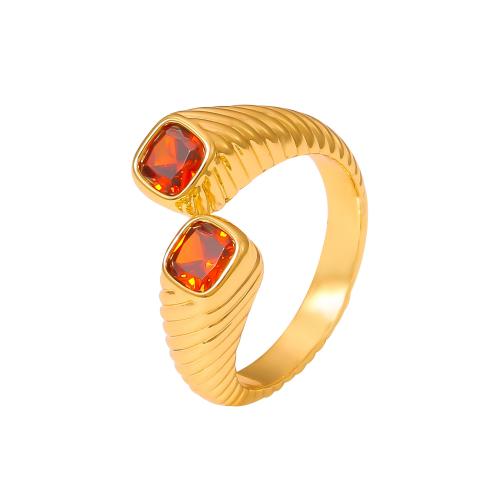 Circón cúbico anillo de dedo de latón, metal, con cúbica circonia, Joyería & para mujer, dorado, tamaño:7, Vendido por UD