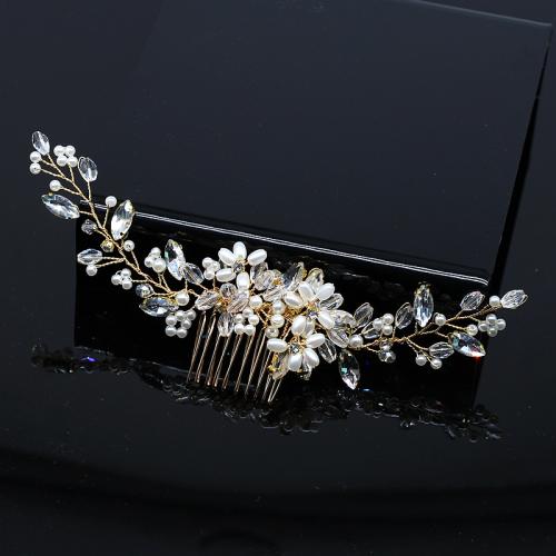 Decorative Hair Combs, Brass, with Crystal & Plastic Pearl, fashion jewelry & for woman 