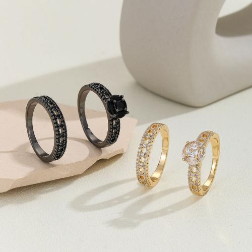 Cubic Zirconia Micro Pave Brass Finger Ring, 2 pieces & Unisex & micro pave cubic zirconia 