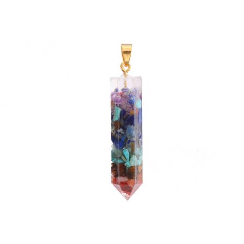 Gemstone Jewelry Pendant, Resin, with Natural Gravel & Zinc Alloy, gold color plated, DIY 